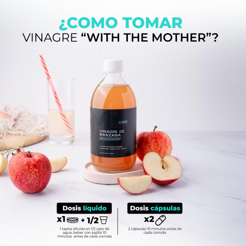 VINAGRE 500ml DE SIDRA DE MANZANA ORGANICO BYMARCEFITNESS 500ml Con la Madre (with the mother), Sin Filtrar (ACV Apple Cider Vinegar)