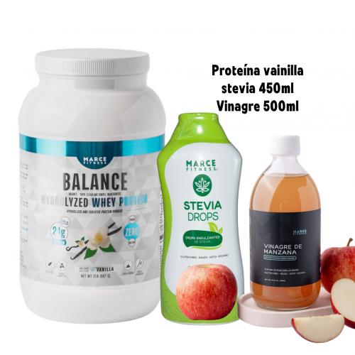 COMBO PROTEINA VANILLA 2 LIBRAS + 1 STEVIA 450ML + 1 VINAGRE 500ML